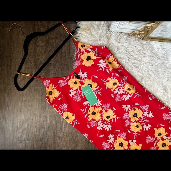 NWT divided 8 floral summer dress red yellow spaghetti strap - Picture 1 of 10